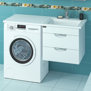 Раковина над стиральной машиной Лидер 120 с подвесной тумбой Лидер 56 правая Раковина над стиральной машиной Лидер 120 с подвесной тумбой Лидер 56 правая