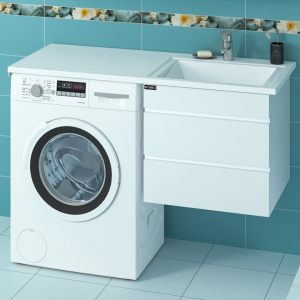 Раковина над стиральной машиной Лидер 120 с подвесной тумбой Марс 56 правая